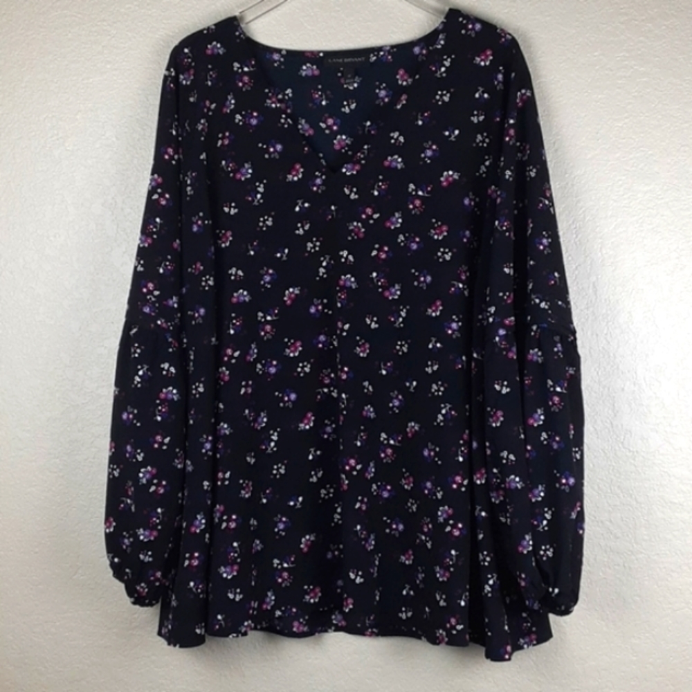 Lane Bryant Longsleeve Floral Peasant Blouse with Ruffle Puffed Style Sleeves
